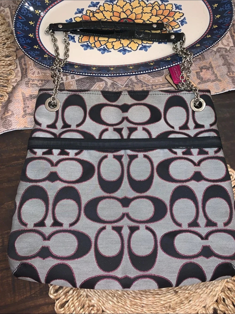 Coach Poppy Signature Grey and Black Tote with Pink Accents & 3 Hang Tags - Picture 7 of 14